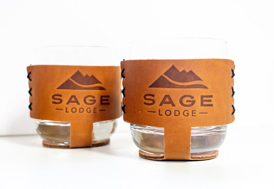 Sage Lodge Leather Sleeve Rocks Glasses